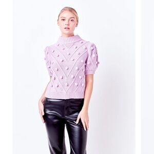 English Factory POM POM PUFF SLEEVE SWEATER size XS color lilac